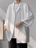 Men's Casual Solid Color Textured 3/4 Sleeve Cardigan Shirt