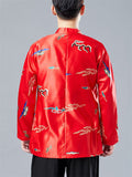 Oriental Style Loong Print Long Sleeve Cardigan Shirt for Men
