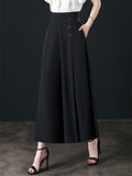 Women High Waist Wide Leg Palazzo Pants with Buttons Flowy Trousers