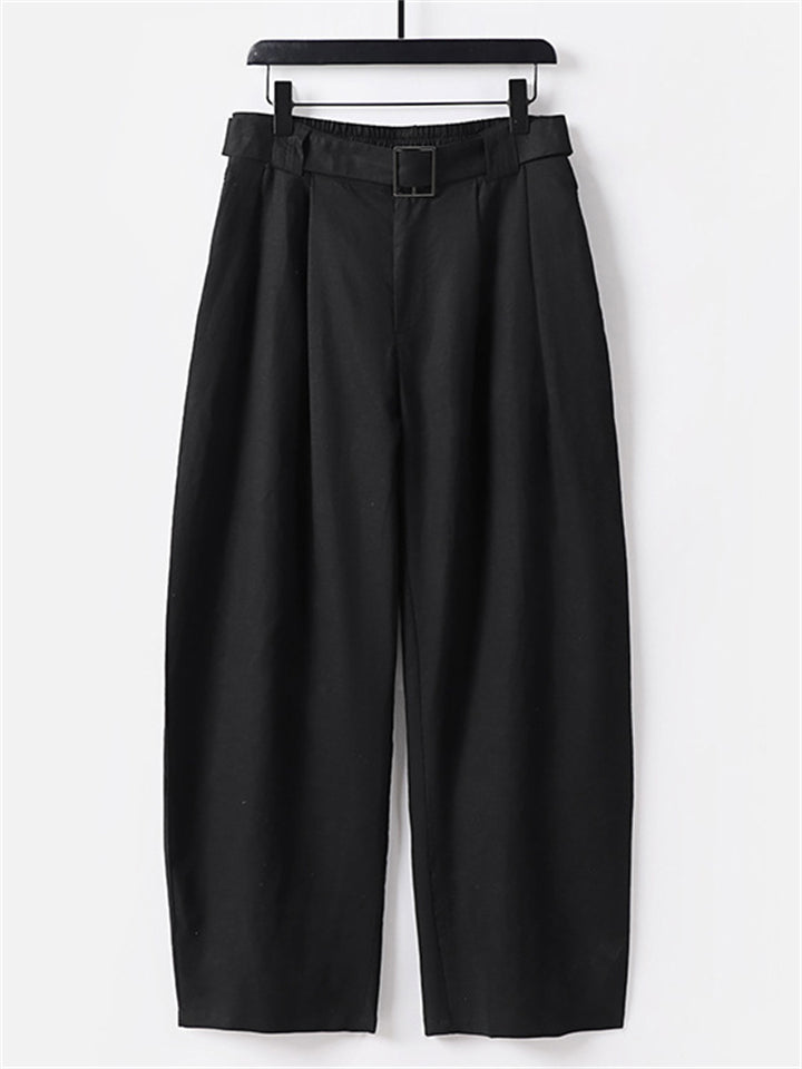 Men's Plus Size Summer Linen Solid Color Wide Leg Pants