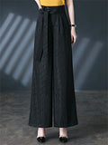 Women's Drape Jacquard High Waist Wide Leg Dress Pants with Belt