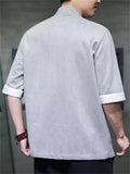 Men's Faux Suede Chinese Kung Fu Short Sleeve Frog Button Shirts