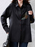 Women's Black Satin Butterfly Embroidered Polo Neck Shirts