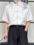 Chinese Style Summer Jacquard Stand Collar Shirt for Men