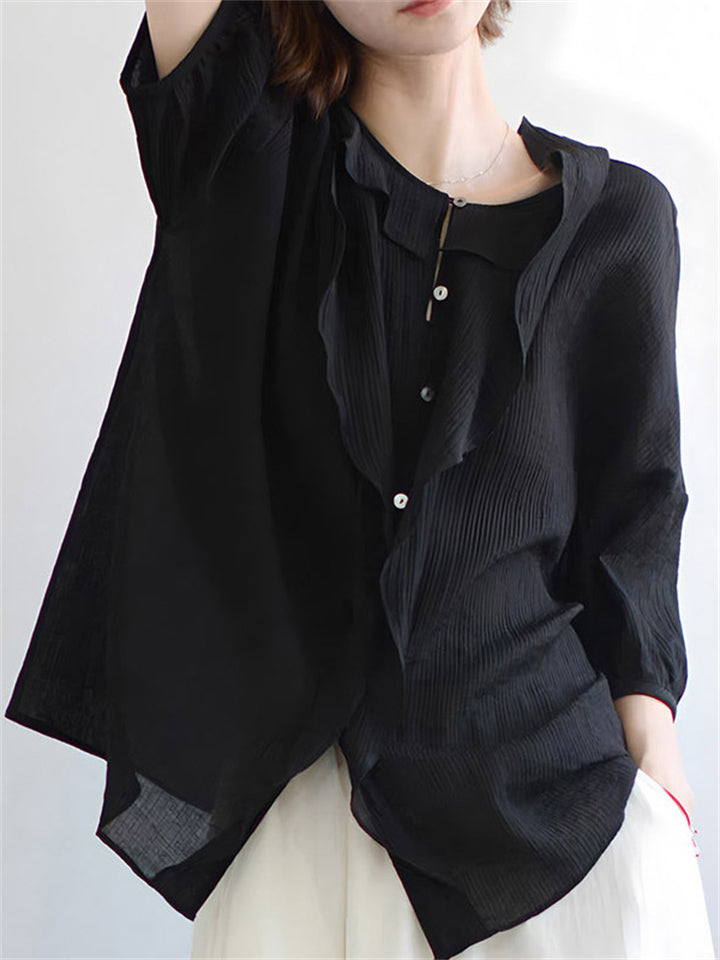 Women's Black Patchwork Casual Round Neck Short Sleeve Shirt