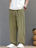 Mens Baggy Cotton Linen Loose Fit Elastic Waist Beach Pants