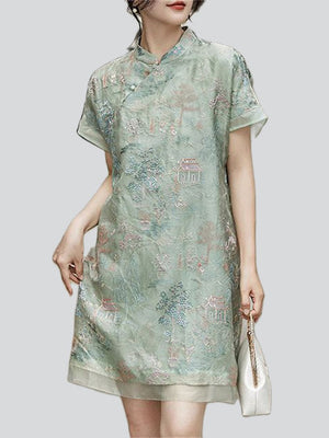 Women's Summer Light Green Embroidery Qipao