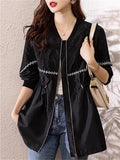 Women's Black Long Sleeve Texture Cinch-Waist Jacket