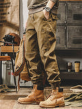 Mens Vintage Cargo Jogger Pants Utility Workwear Trousers