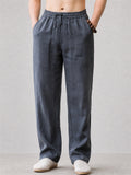 Mens Summer Breathable Linen Blend Wide Leg Drawstring Pants