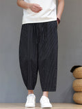 Mens Summer Striped Cotton Linen Loose Baggy Harem Pants