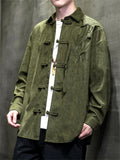 Bamboo Leaf Embroidery Tassel Button Men's Corduroy Jacket