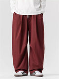 Japanese Style Autumn Drawstring Drape Straight Leg Loose-Fit Pants for Men