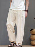 Mens Baggy Cotton Linen Loose Fit Elastic Waist Beach Pants