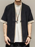 Loose Contrast Color Half Sleeve Cardigan Shirt for Men