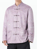 Men's Purple Chinese Style Lanscape Print Faux Suede Tangsuit Jackets