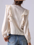 Women's French Style Apricot V-Neck Ruffled Shirt