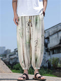 Men's Retro Chinese Style Print Casual Harem Jogging Cropped Pants