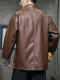 Chinese Style Patchwork Slant Placket PU Tang Suit Jacket for Men