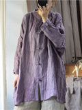Retro Loose Linen Stand Collar Distressed Textured Shirt for Women