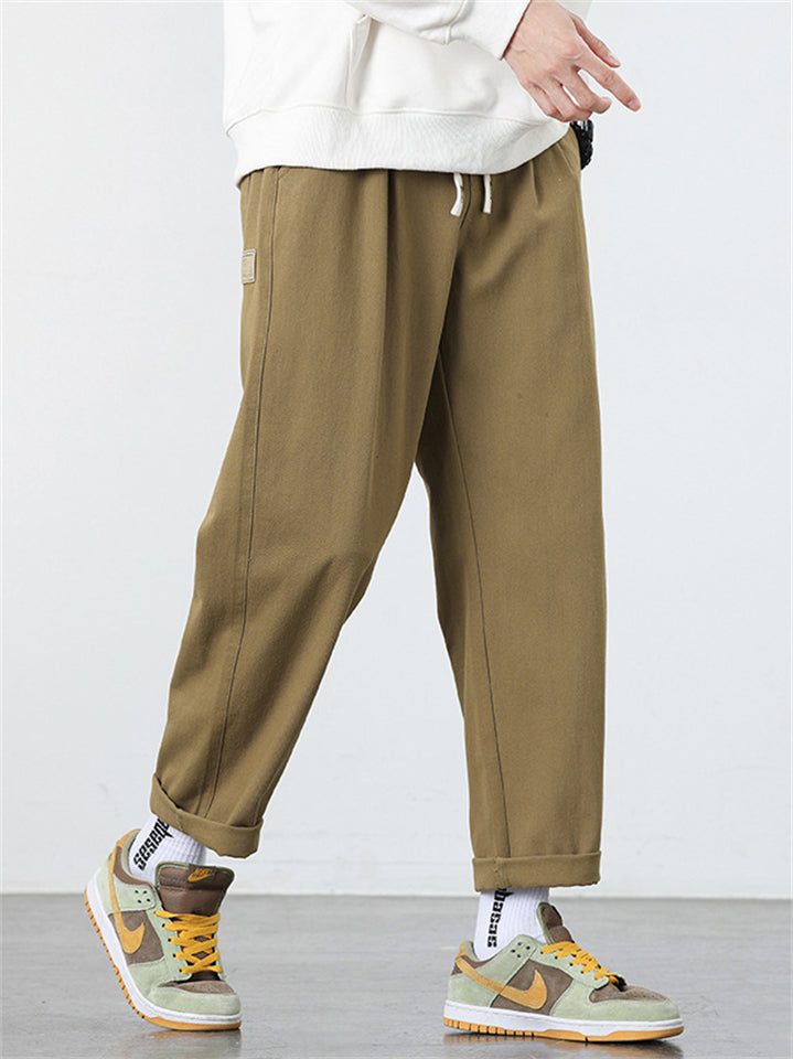 Mens Cotton Blend Drawstring Elastic Waist Straight Leg Cargo Pants