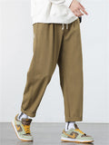Mens Cotton Blend Drawstring Elastic Waist Straight Leg Cargo Pants