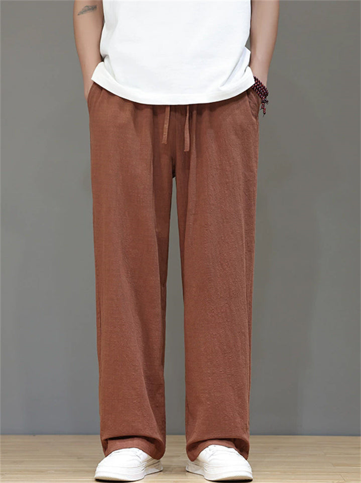 Men's Summer Vintage Linen Drawstring Straight Wide Leg Pants