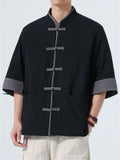 Men's Chinese Style Color Block Short Sleeve Tang Suit Kung Fu Shirts