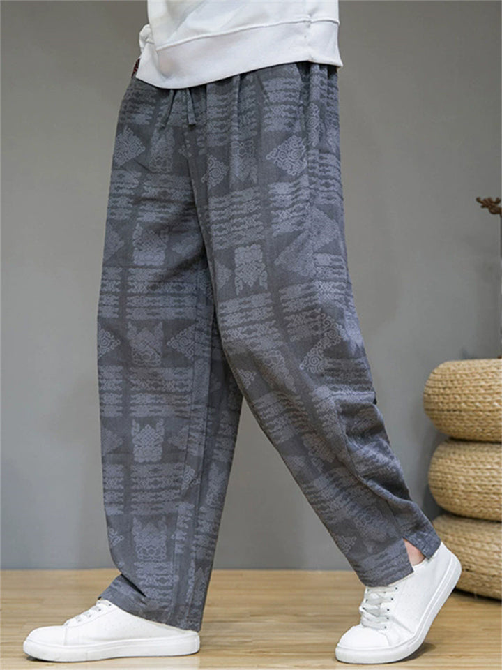 Men Ethnic Patterned Drawstring Waist Casual Lounge Pants