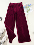 Women's Solid Color Velvet Drape Wide Leg Drawstring Pants