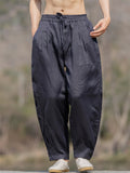 Men's Solid Color Linen Wide Leg Cropped Pants