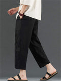 Men's Simple Chinese Style Solid Color Linen Straight Cropped Pants