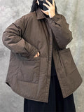 Retro Short Solid Solor Long Sleeve Pockets Coat for Women