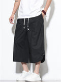 Men Summer Drawstring Wide Leg Cropped Harem Pants
