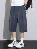Mens Baggy Wide Leg Striped Casual Summer Capri Pants