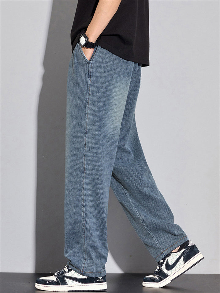 Men's Streetwear Breathable Wide Leg Elastic Drawstring Soft Jeans