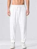 Men Cotton Linen Drawstring Elastic Waist Joggers Tapered Pants