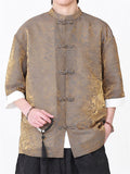 Men's Summer Short Sleeve Chinese Tang Suit Jacquard Kung Fu Top