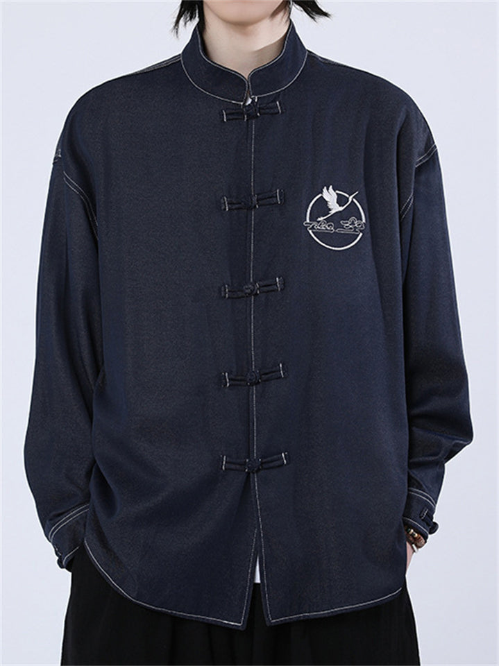 Chinese Style Solid Color Long Sleeve Shirts for Men