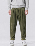 Men Japanese Style Drawstring Loose Fit Corduroy Pants