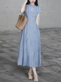 Women's Chinese Style Retro Solid Color Stand Collar Dress