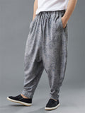 Loose Leaf Print Elastic Waist Kung Fu Tai Chi Pants for Men