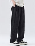 Mens Summer Comfy Linen Loose Fit Breathable Blend Wide Leg Pants