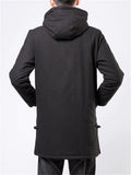 Men's Hooded Cotton Linen Mid-length Cotton Coats Solid Tang Suit
