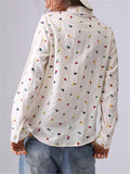 Women's French Style Flowers Embroidery Cotton Lapel Shirt