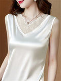 Summer Patchwork V Neck Satin Undershirt for Women