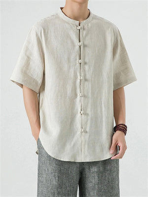 Men's Pure Color Short Sleeve Irregular Shirts