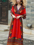 Women's Trendy Ethnic Holiday Style Print V Neck Maxi Dress
