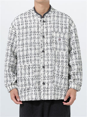 Men's Autumn Vintage Chinese Style Plaid Pockets Stand Collar Tangsuit Jackets