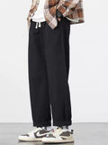 Mens Cotton Blend Drawstring Elastic Waist Straight Leg Cargo Pants
